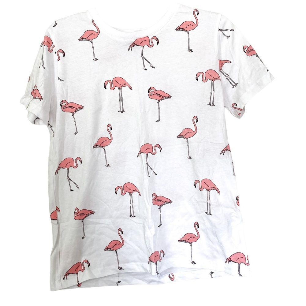 Forever 21 White Flamingo Graphic Print Crew Neck Tee Short Sleeve M
